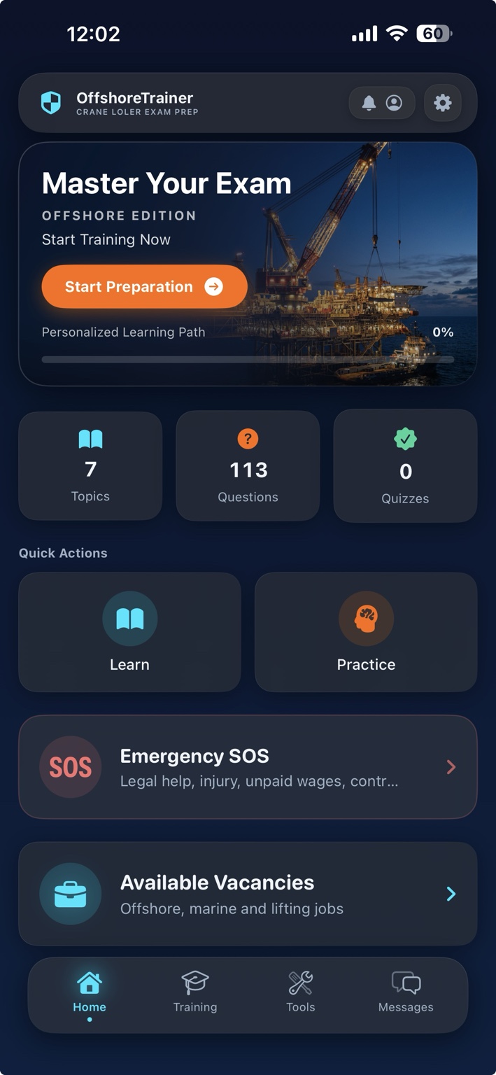 OffshoreTrainer home screen