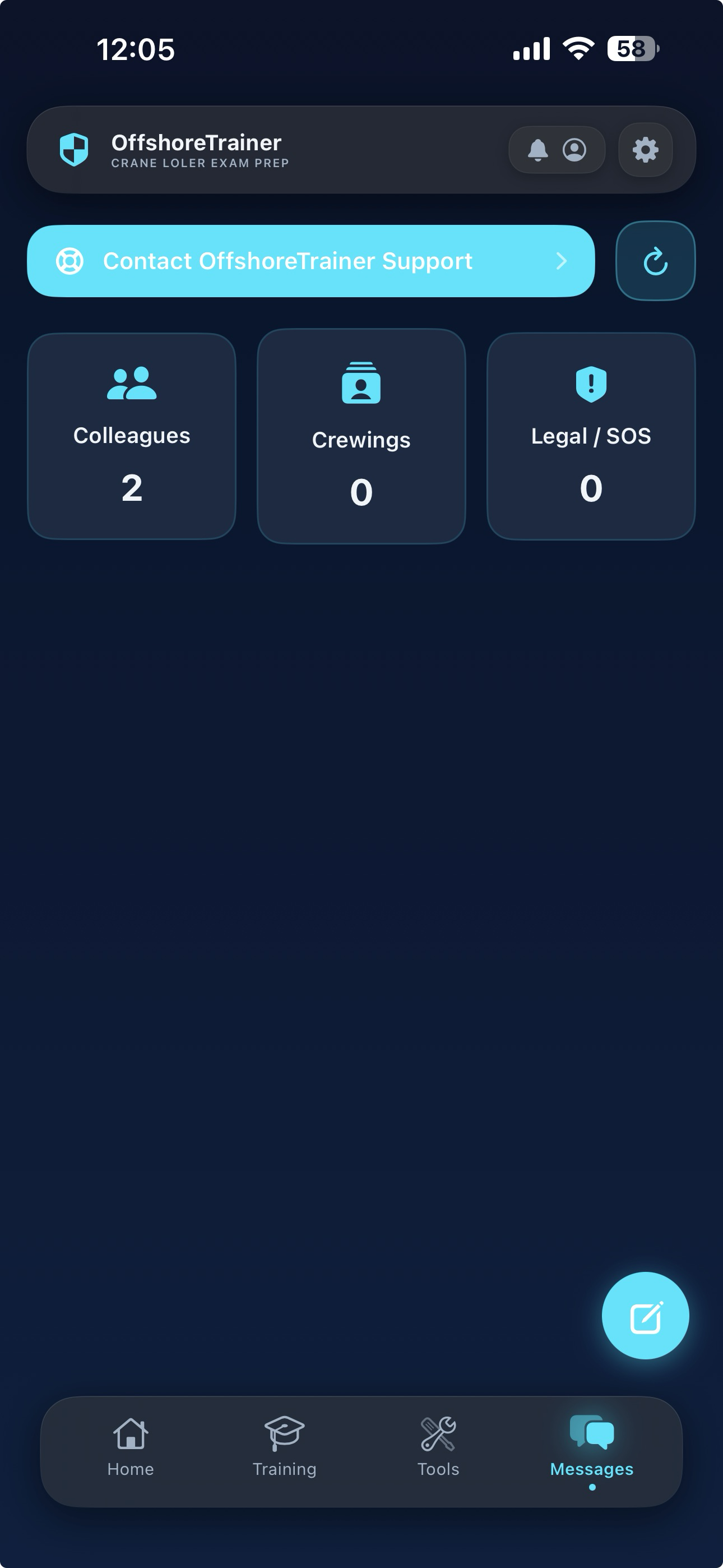 OffshoreTrainer secure messaging screen