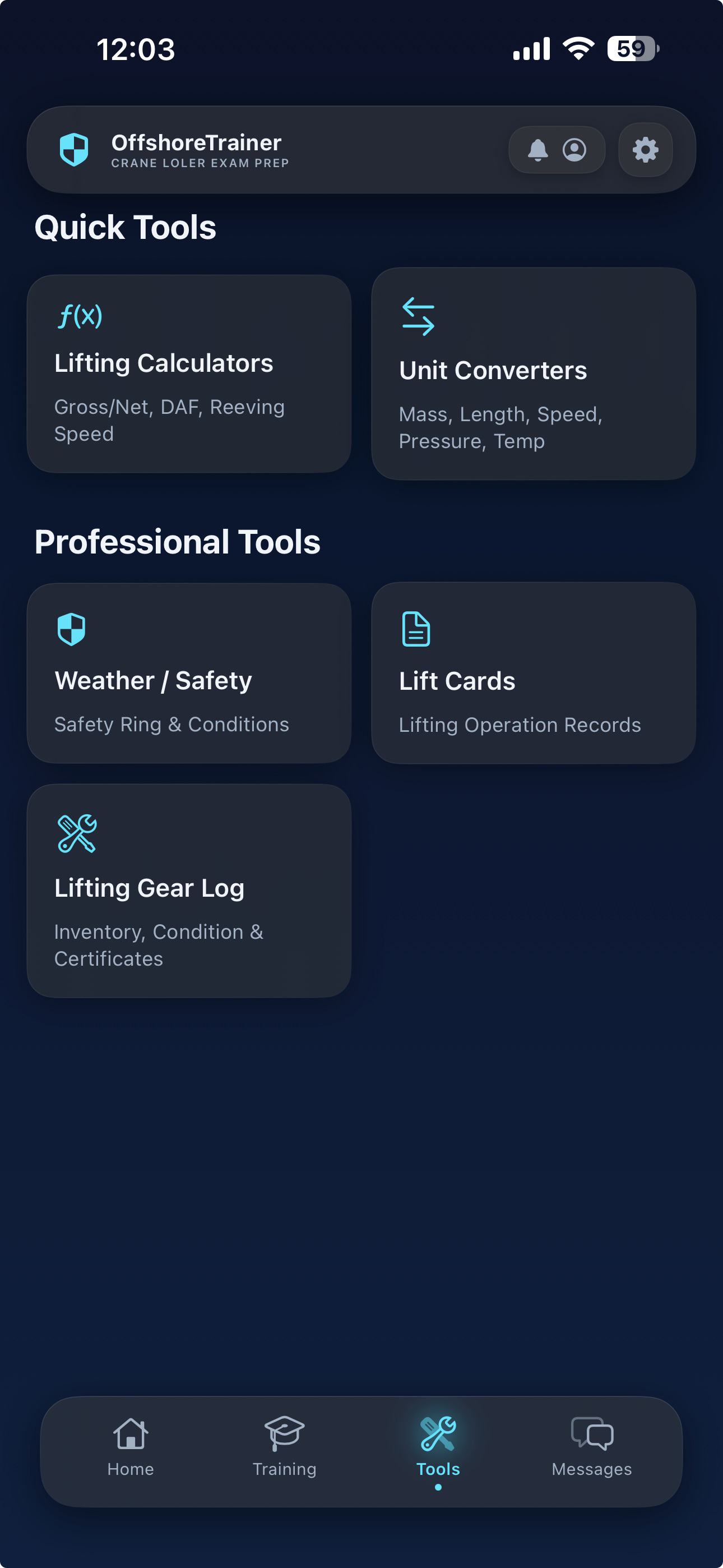 OffshoreTrainer operational tools screen