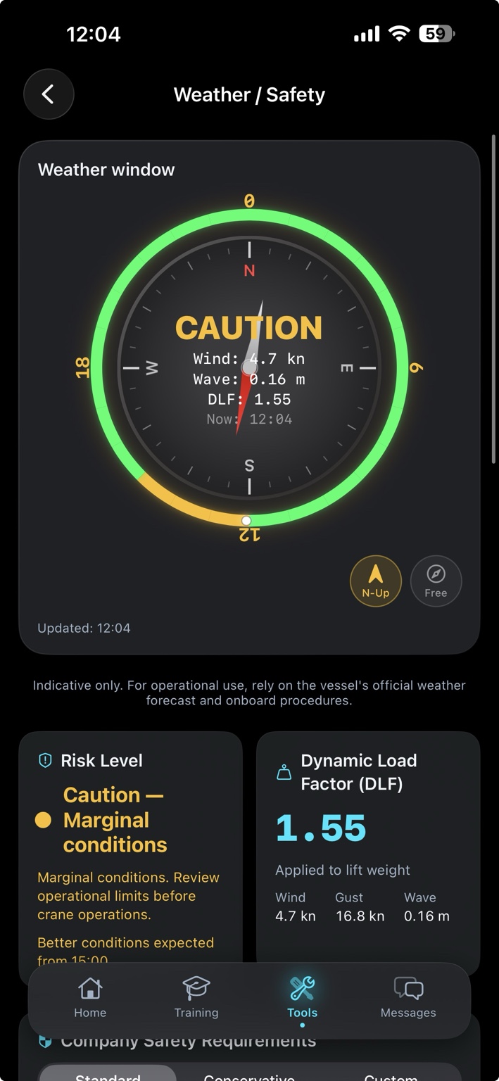 OffshoreTrainer weather and safety screen